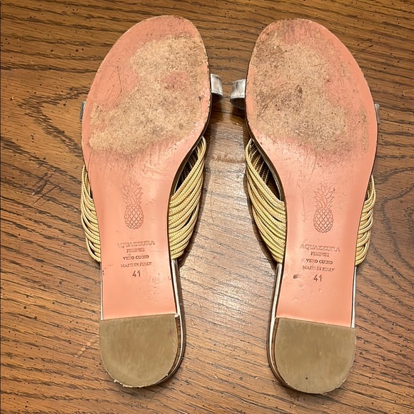 Aquazzura Metallic Gold/Silver Leather Rendez Vous Flat Slides, size 41 - Picture 10 of 13